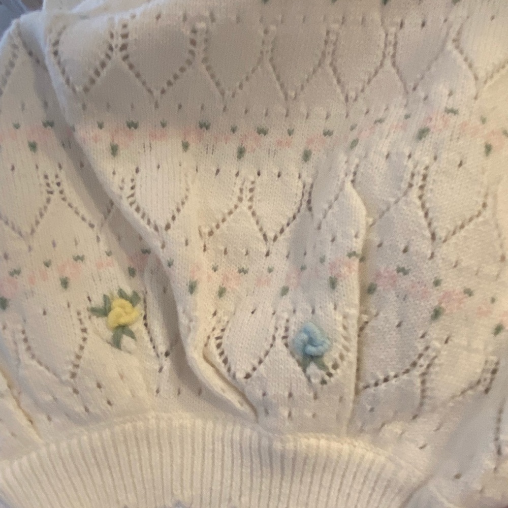 For Love And Lemons Cream Eyelet Knit Cardigan with Pastel Floral Embroidery - Picture 9 of 10